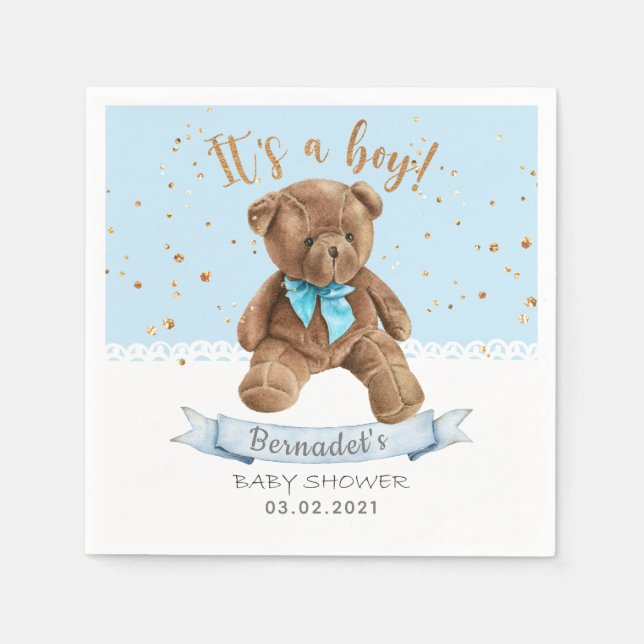 Servilleta De Papel It's a Boy! Teddy Bear Baby Shower (Anverso)