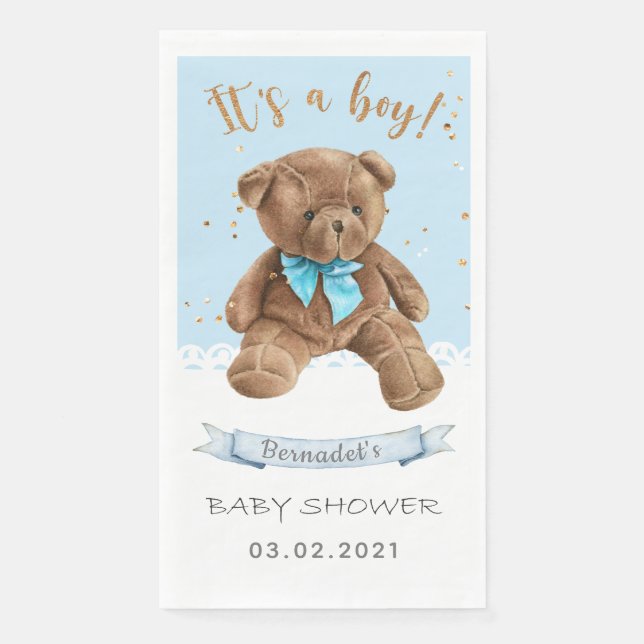 Servilleta De Papel It's a Boy! Teddy Bear Baby Shower (Anverso)