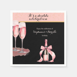 Servilleta De Papel It's a Double Celebration Black Champagne Birthday