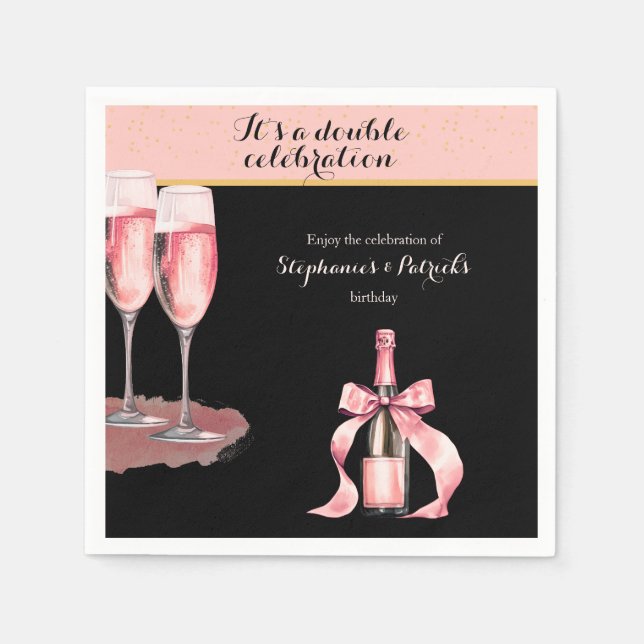 Servilleta De Papel It's a Double Celebration Black Champagne Birthday (Anverso)