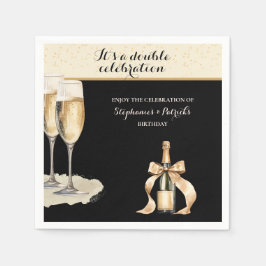 Servilleta De Papel It's a Double Celebration Black Champagne Birthday