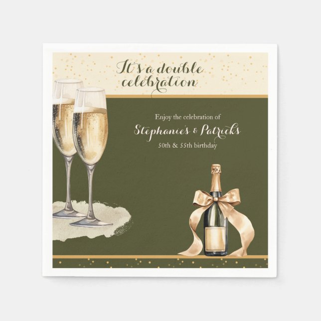 Servilleta De Papel It's a Double Celebration Green Champagne Birthday (Anverso)