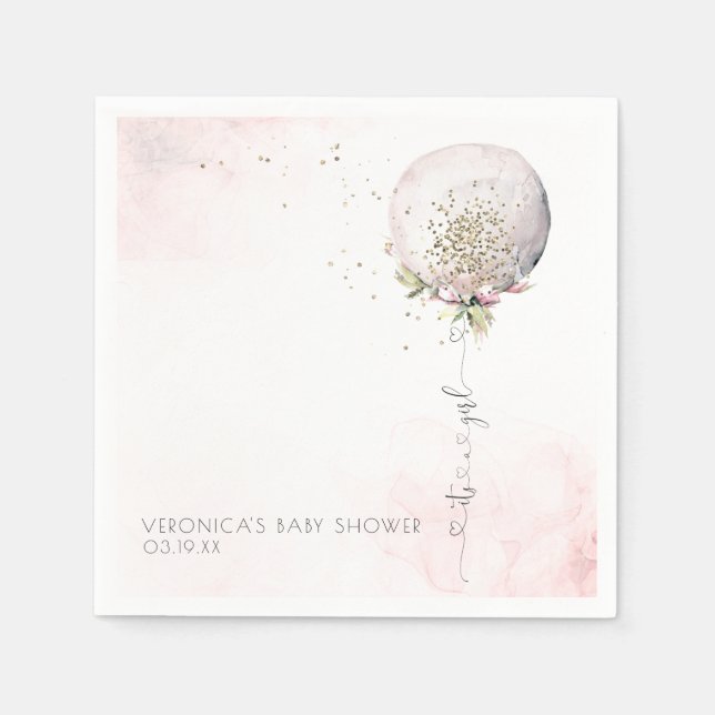 Servilleta De Papel It's a Girl | Baby Shower personalizado en globo (Anverso)