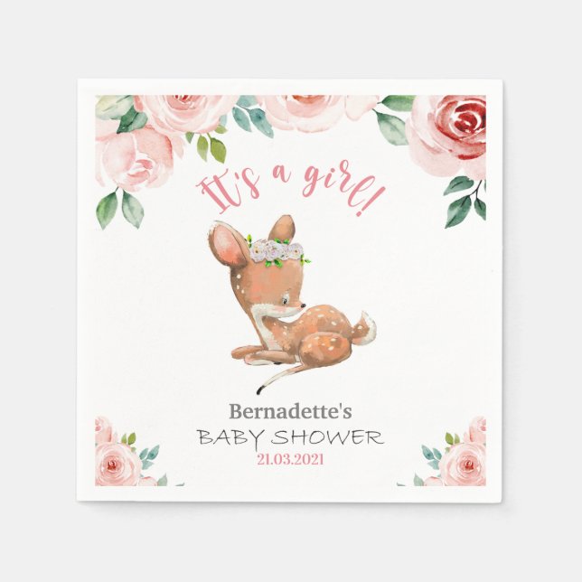 Servilleta De Papel It's a Girl! Cute Fawn Baby Shower Napkins (Anverso)