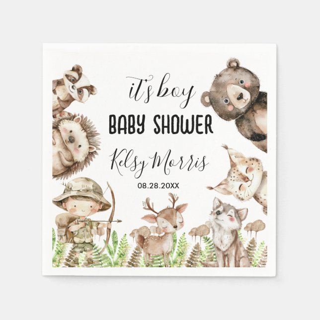 Servilleta De Papel its boy Rustic Woodland Baby Shower Invite (Anverso)