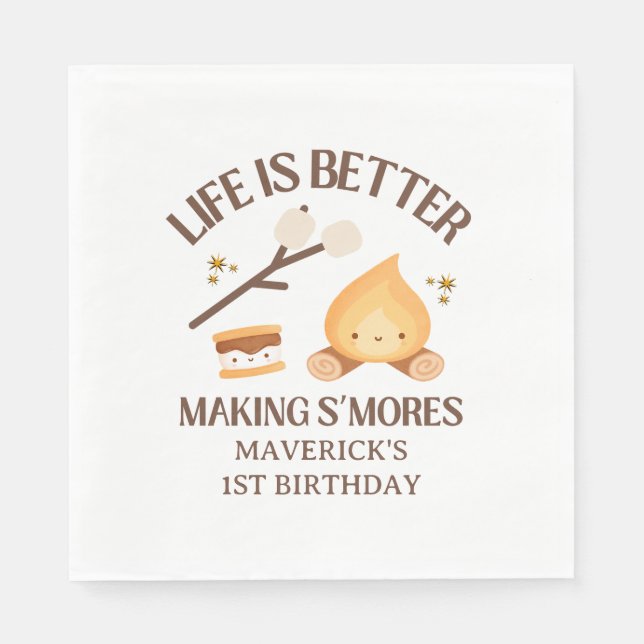Servilleta De Papel It's S'more Fun to Be One Kids 1st Birthday  (Anverso)