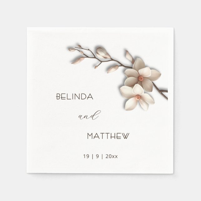 Servilleta De Papel Ivory 3D Magnolia Flores | Boda (Anverso)
