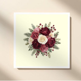 Servilleta De Papel Ivory and Burgundy Floral Wedding Paper Napkin