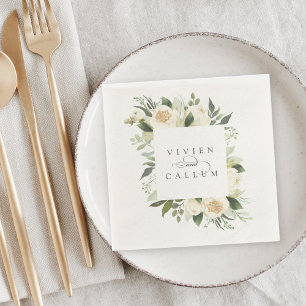 Servilleta De Papel Ivory Bloom   Boda de marco floral personalizado