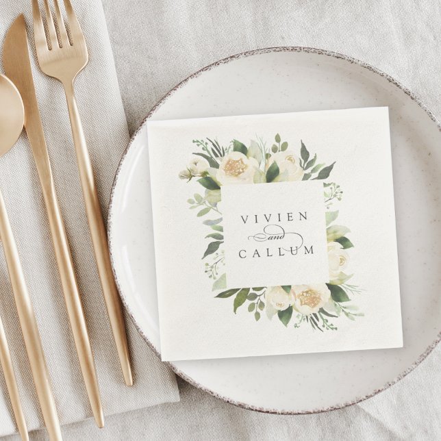 Servilleta De Papel Ivory Bloom | Boda de marco floral personalizado (Subido por el creador)