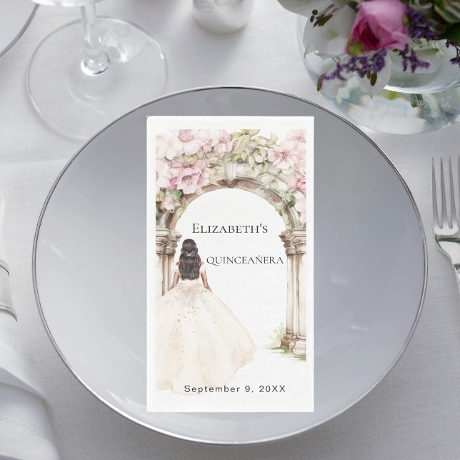 Servilleta De Papel Ivory dress pink florals arch Quinceanera (Subido por el creador)