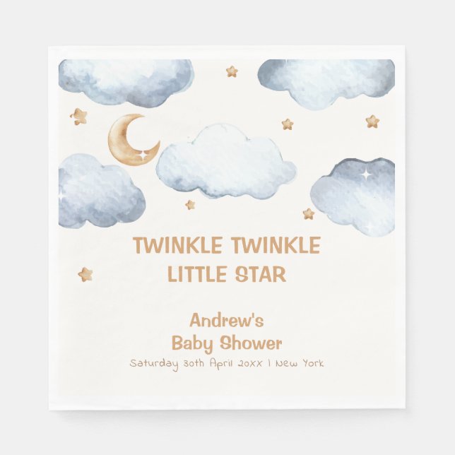 Servilleta De Papel Ivory Moon Stars Twinkle Boy Baby Shower (Anverso)