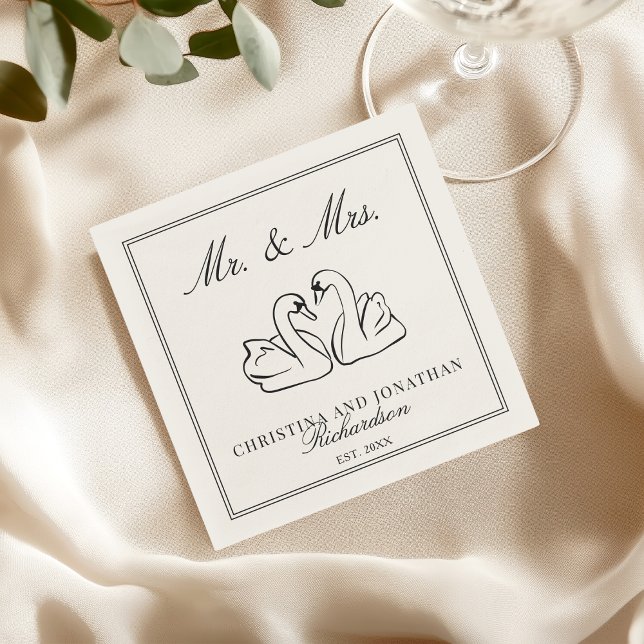 Servilleta De Papel Ivory Mr & Mrs Romantic Swans Old Money Wedding  (Subido por el creador)