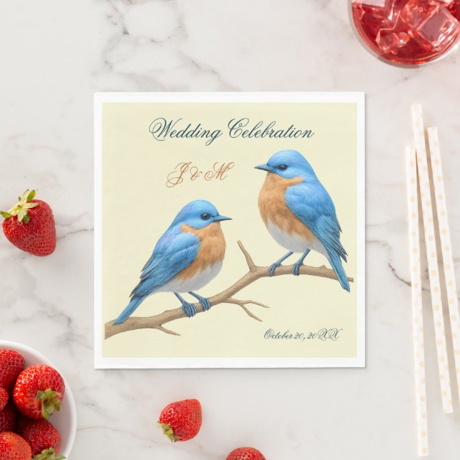 Servilleta De Papel Ivory Pastel Lovebirds Romantic Bluebirds Boda (In situ)