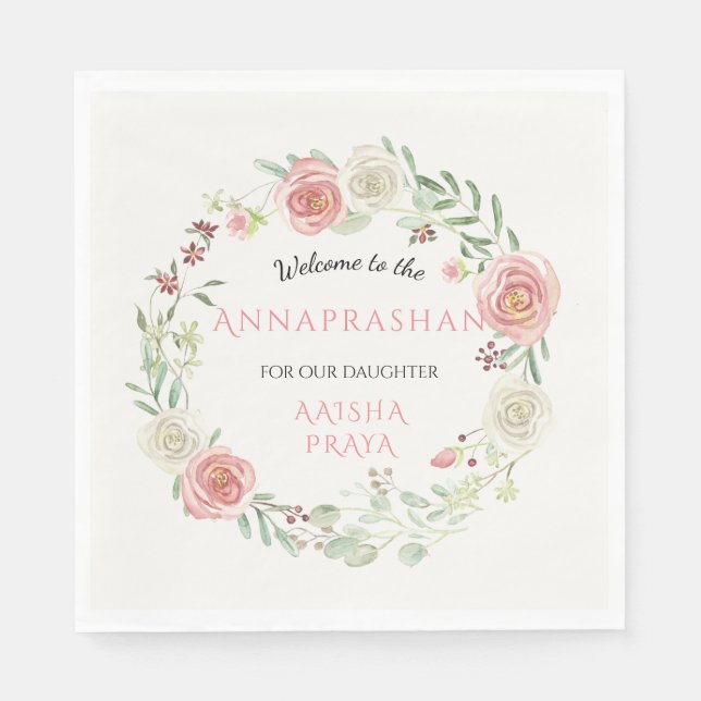 Servilleta De Papel Ivory Pink Annaprashan Fiesta Chica Baby Floral (Anverso)