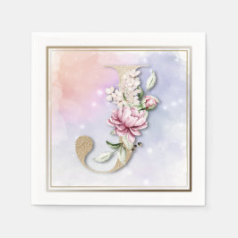 Servilleta De Papel J Monogram Burgundy Floral Napkins