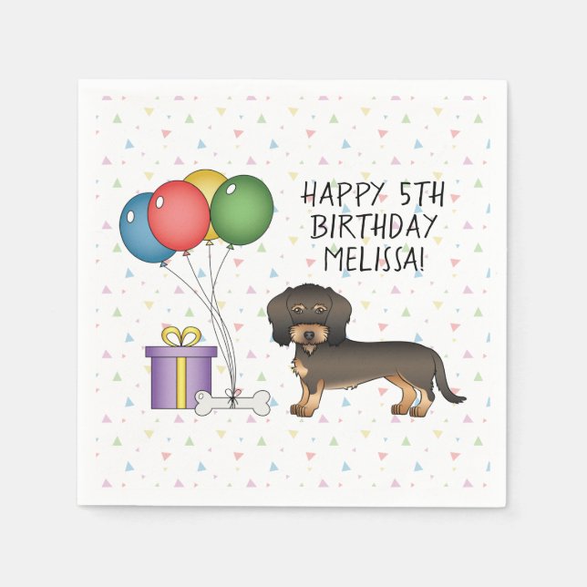 Servilleta De Papel Jabalí Perro Salchicha de Pelo Rizado - Cumpleaños (Anverso)