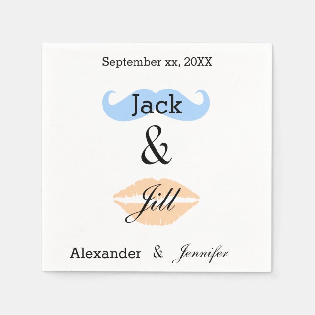 Servilleta De Papel Jack & Jill Fiesta Mustache & Kiss Napkins (Anverso)