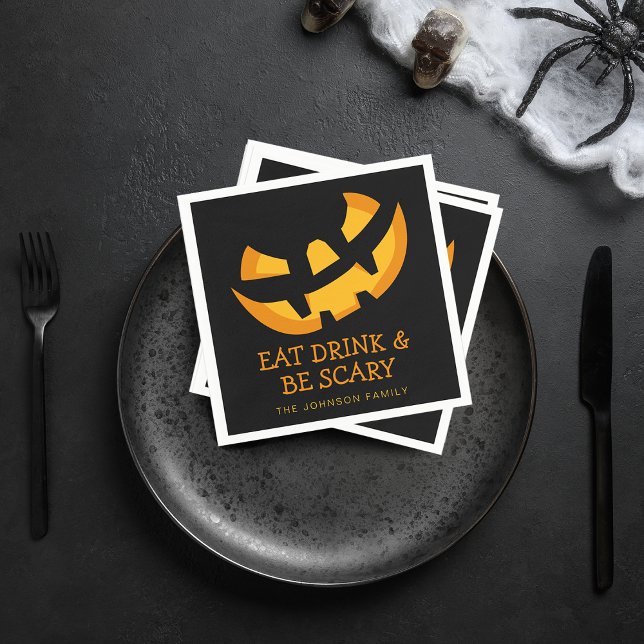 Servilleta De Papel Jack-O-Lantern Come Bebe y Sé Espantoso (Jack-O-Lantern Eat Drink and Be Scary Napkins)