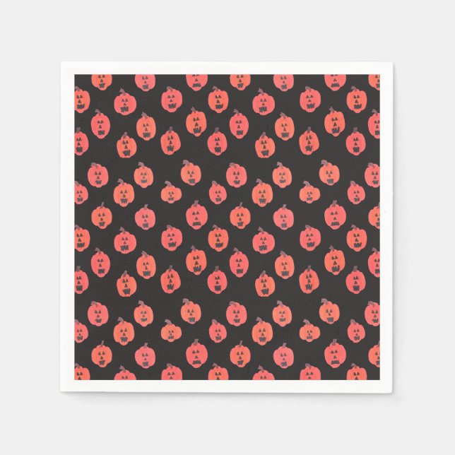 Servilleta De Papel Jack-o-Lanterns sobre negro (Anverso)