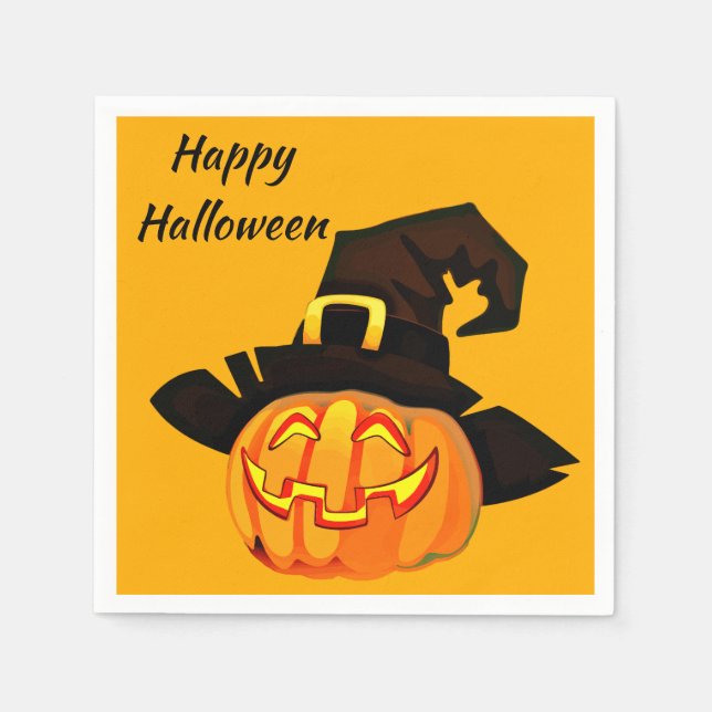 Servilleta De Papel Jack O'Lantern Witch Happy Halloween Fiesta (Anverso)