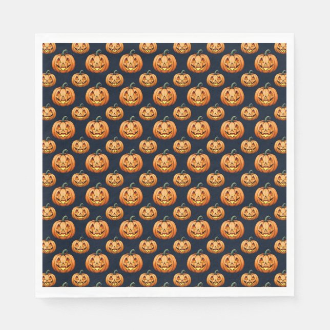 Servilleta De Papel Jack o'Lanterns en la Halloween negra (Anverso)