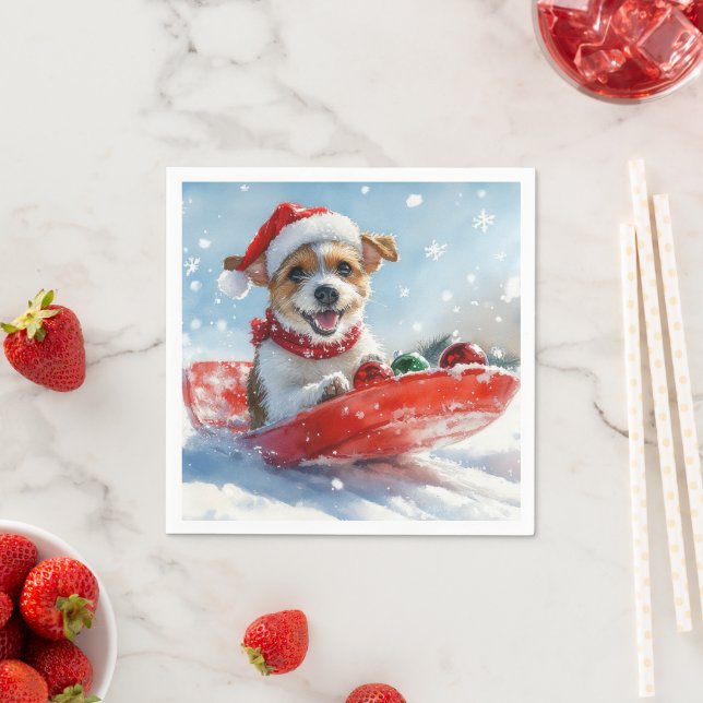 Servilleta De Papel Jack Russell Dog en Sledge Let it Snow Navidades (In situ)