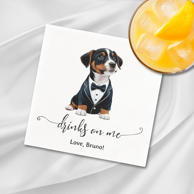 Servilleta De Papel Jack Russell Puppy Bebe Sobre Mí Boda (Jack Russell Puppy Drinks On Me Wedding Napkins)