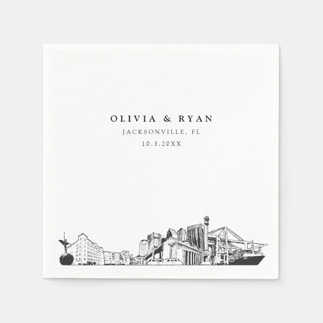 Servilleta De Papel Jacksonville Skyline Boda Paper Cocktail Napkin (Anverso)