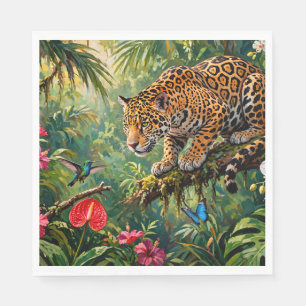 Servilleta De Papel Jaguar Selva Colibríes Mariposas Flores