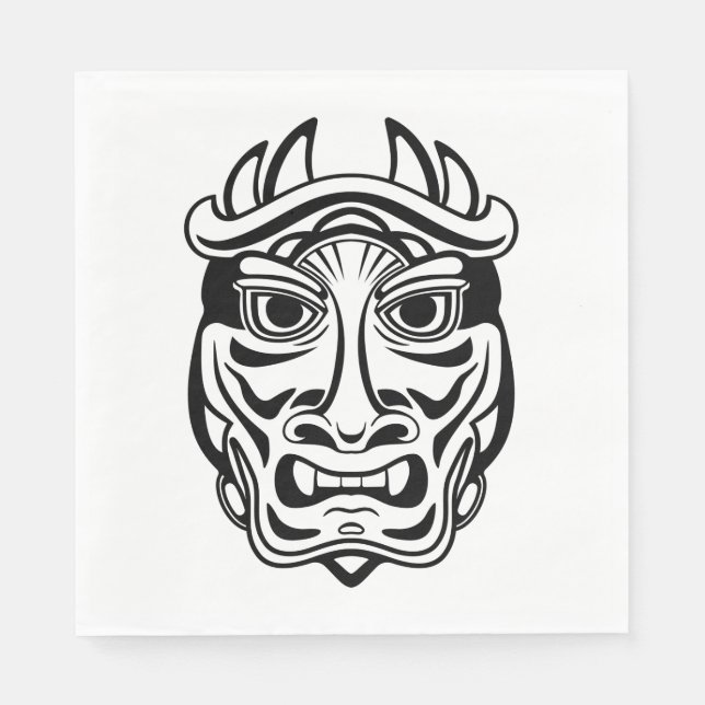 Servilleta De Papel Japanese Oni Mask Tribal Demon Line Art (Anverso)