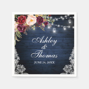 Servilleta De Papel Jar, Boda Rústico De Madera Azul, Enciende Lace Fl