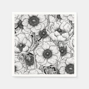 Servilleta De Papel Jardín anémico en blanco y negro
