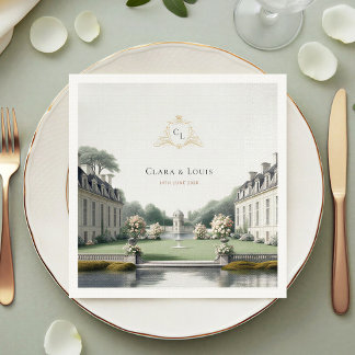 Servilleta De Papel Jardín Atemporal | Boda con Monograma de Château F