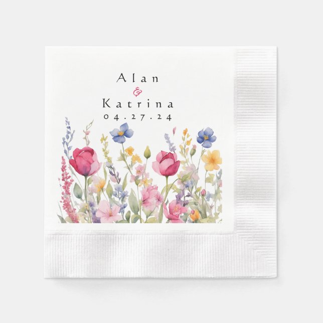 Servilleta De Papel Jardín Colorido Boho Flores Silvestres (Anverso)