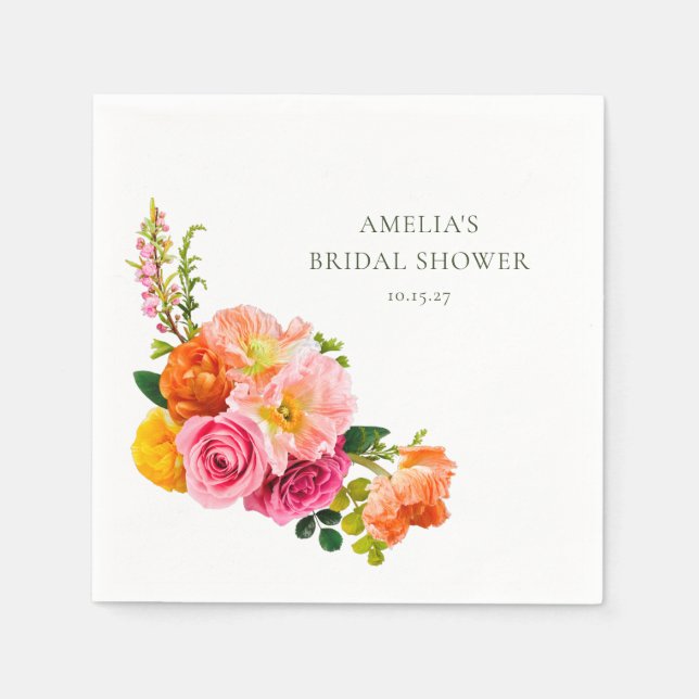 Servilleta De Papel Jardín de amapolas rosadas vibrantes para baby sho (Anverso)