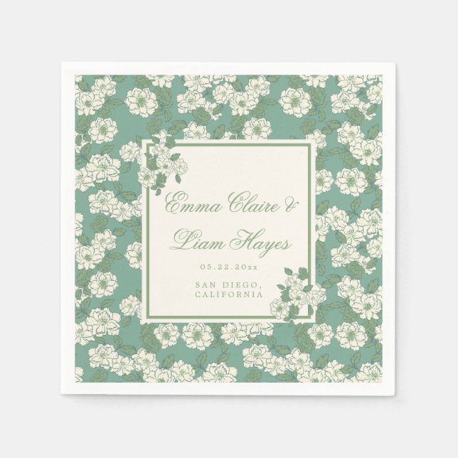 Servilleta De Papel Jardín de Chinoiserie Verde Salvia (Anverso)