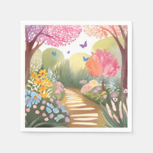Servilleta De Papel Jardín de Flores   Pintura Acuarela Caprichosa