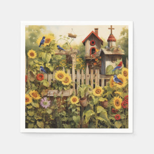 Servilleta De Papel Jardín de Girasoles 14 Casas para Pájaros Azulejos