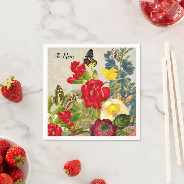 Servilleta De Papel Jardín de la Madre Carnaciones Rosas Mariposas (In situ)