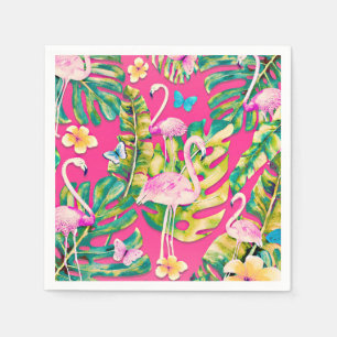 Servilleta De Papel Jardín de mariposas botánicas tropicales Flamingos
