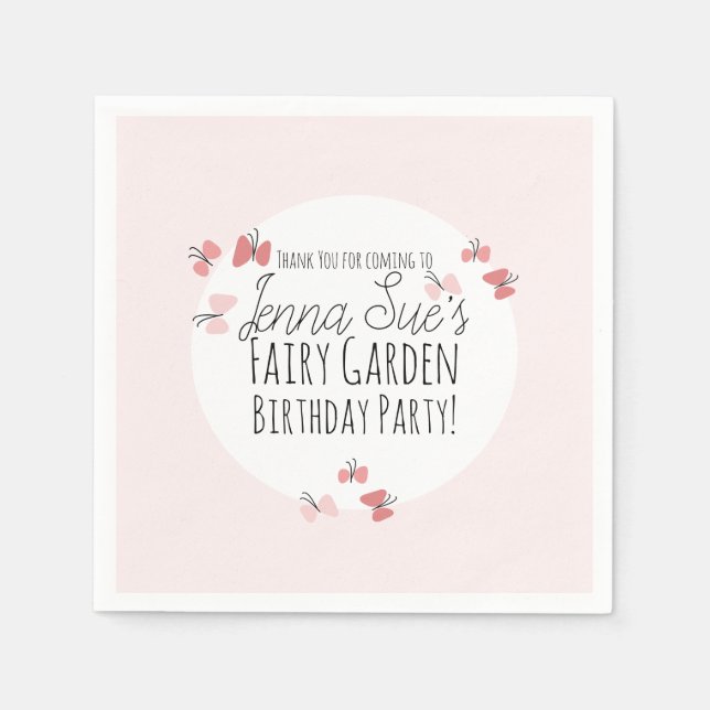Servilleta De Papel Jardín de Mariposas Cumpleaños Rosa       (Anverso)