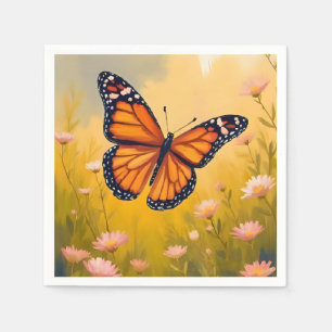 Servilleta De Papel Jardín de Mariposas Monarca Acuarela Floral