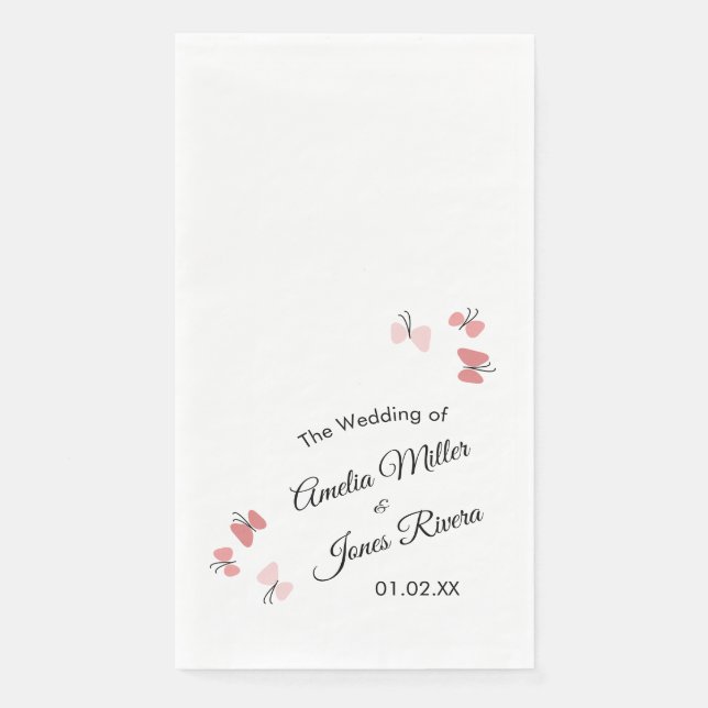Servilleta De Papel Jardín de Mariposas Rosadas Romántico Simple Boda (Anverso)