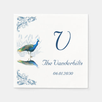 Servilleta De Papel Jardín del pavo real en Boda azul y blanco