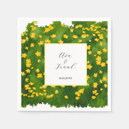 Servilleta De Papel Jardín floral amarillo acuarela boda blanca