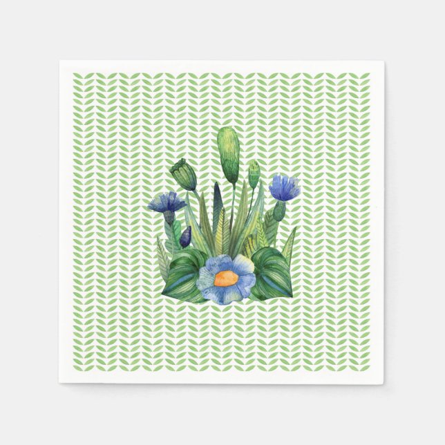 Servilleta De Papel Jardín Floral Azul Y Verde (Anverso)
