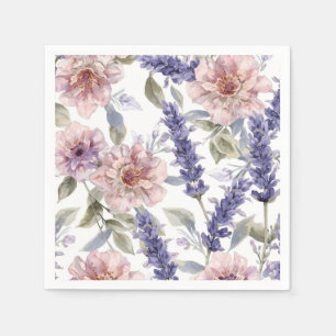 Servilleta De Papel Jardín Floral de Acuarela de Peonía Lavanda