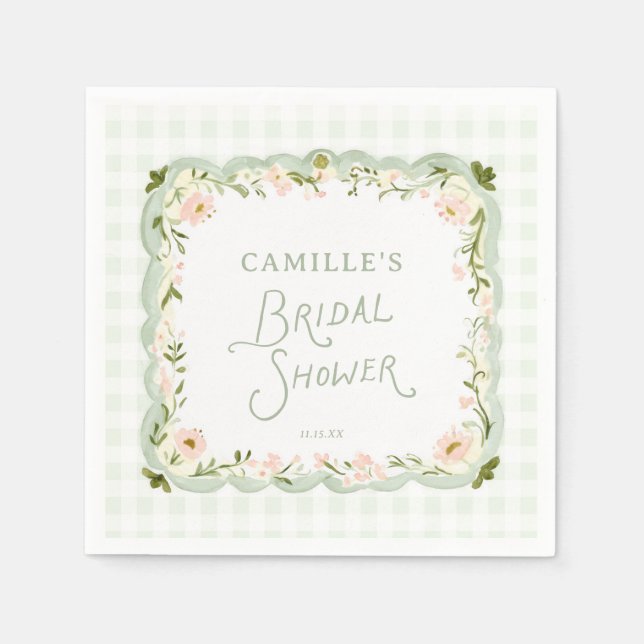 Servilleta De Papel Jardín Floral Gingham Despedida de Soltera (Anverso)