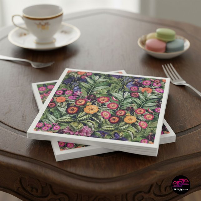 Servilleta De Papel Jardín Floral Rosa Isla (Tropical floral pattern, stacked clean with crisp edges and bold detail that shows up instantly.)